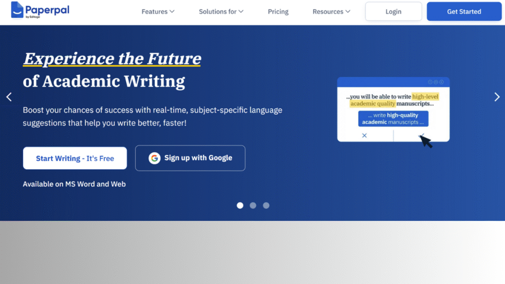 Paperpal AI academic writing tool interface for high-quality manuscript suggestions