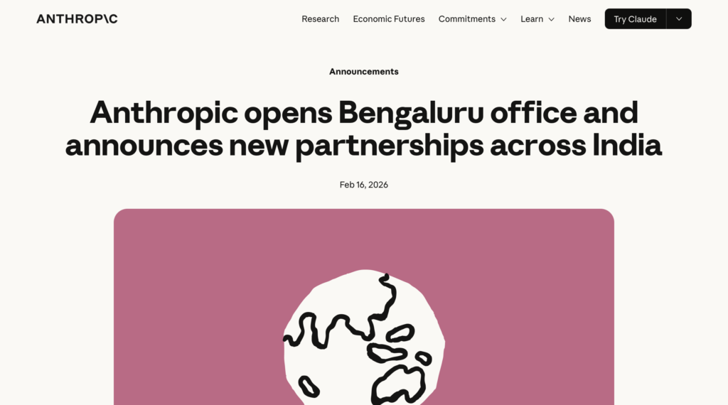 Anthropic opens Bengaluru office and announces new partnerships across India February 2026 announcement page