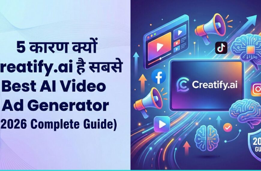 5 reasons why Creatify.ai is the Best AI Video Ad Generator (2026 Complete Guide)", featuring the Creatify.ai logo, social media icons, and AI technology graphics.