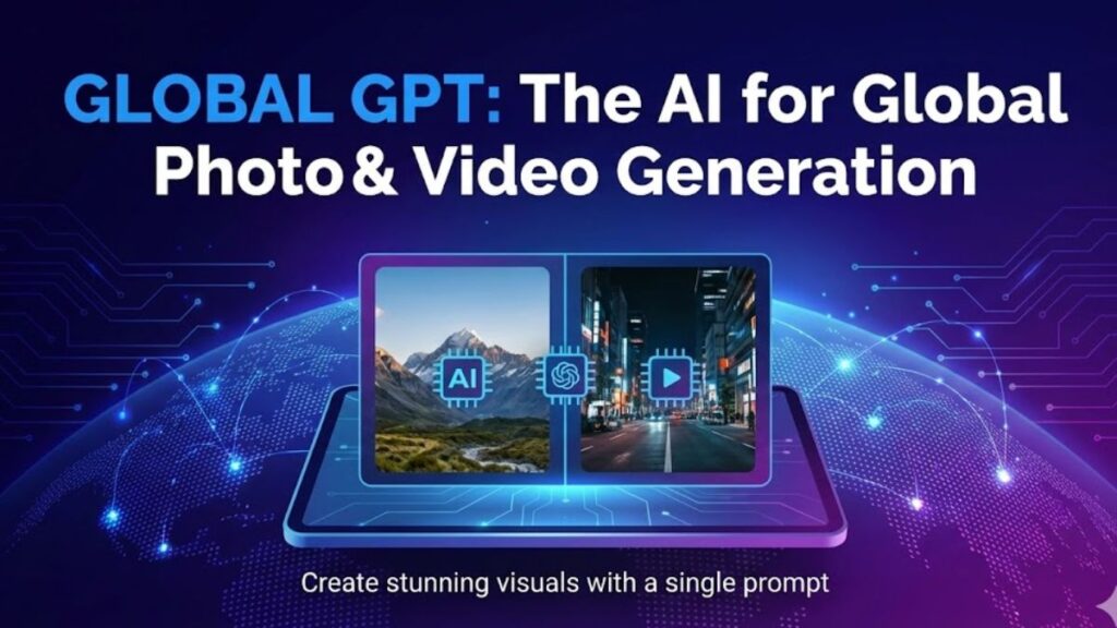 Global GPT AI platform for photo and video generation creating stunning visuals with a single prompt