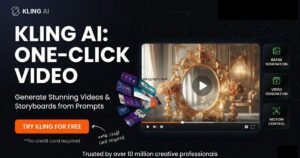 Kling AI one-click video generator interface showing AI video creation, image generation, and motion control features.