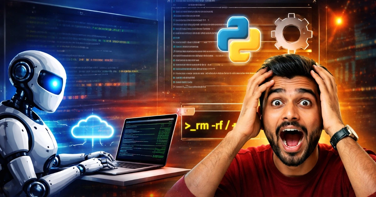 Futuristic AI robot coding on laptop with surprised developer showing automated coding using OpenAI Codex Hooks