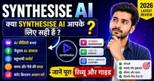 Synthesise AI review in Hindi 2026 thumbnail showing AI video generation, text to speech and multilingual features 📝 Image Title (SEO Title)