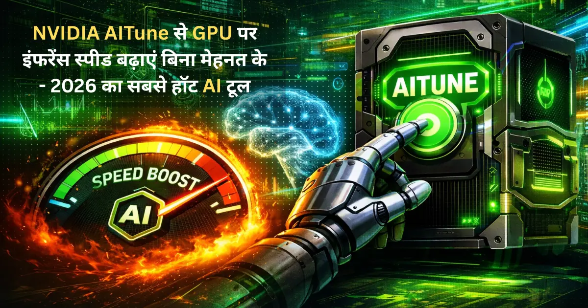 Futuristic NVIDIA GPU with AI tuning concept showing high-speed inference boost using advanced AI optimization technology