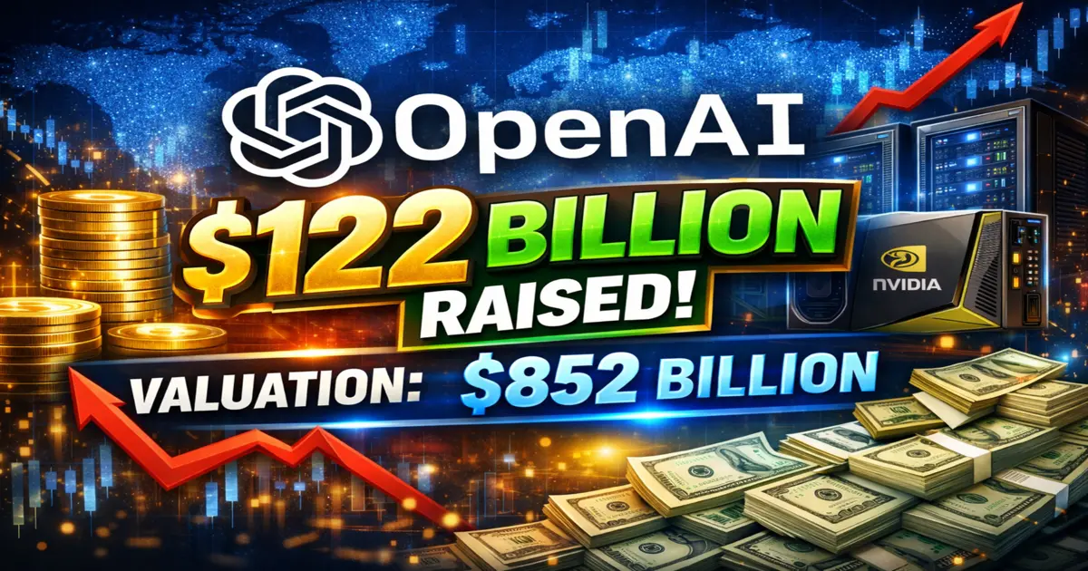 OpenAI raises $122 billion funding with $852 billion valuation, showing AI market growth and Nvidia infrastructure support